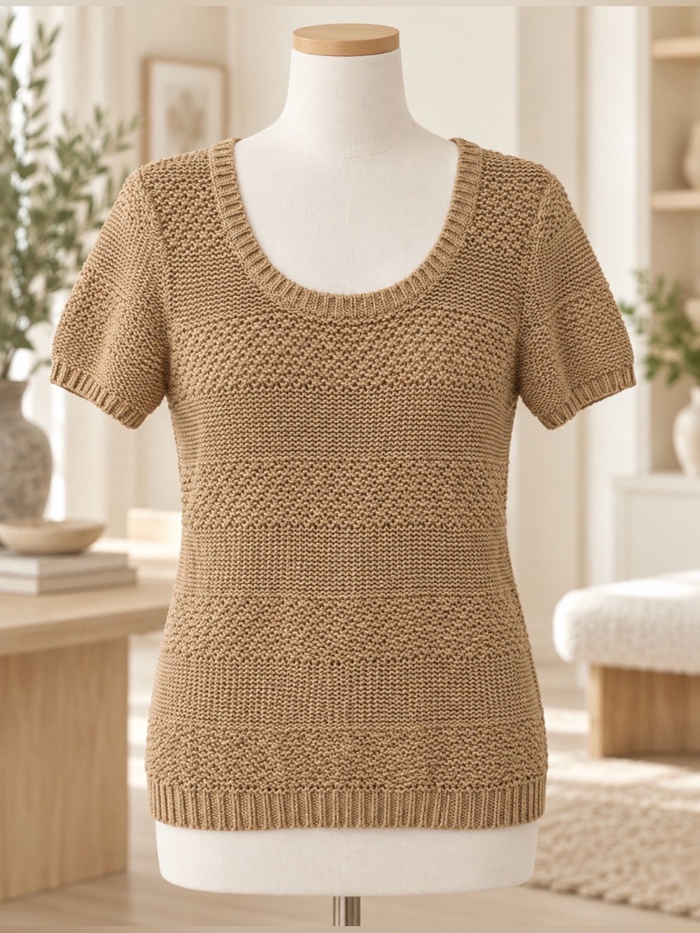 Lauren Ralph Lauren size PL khaki color open knit linen blend sweater